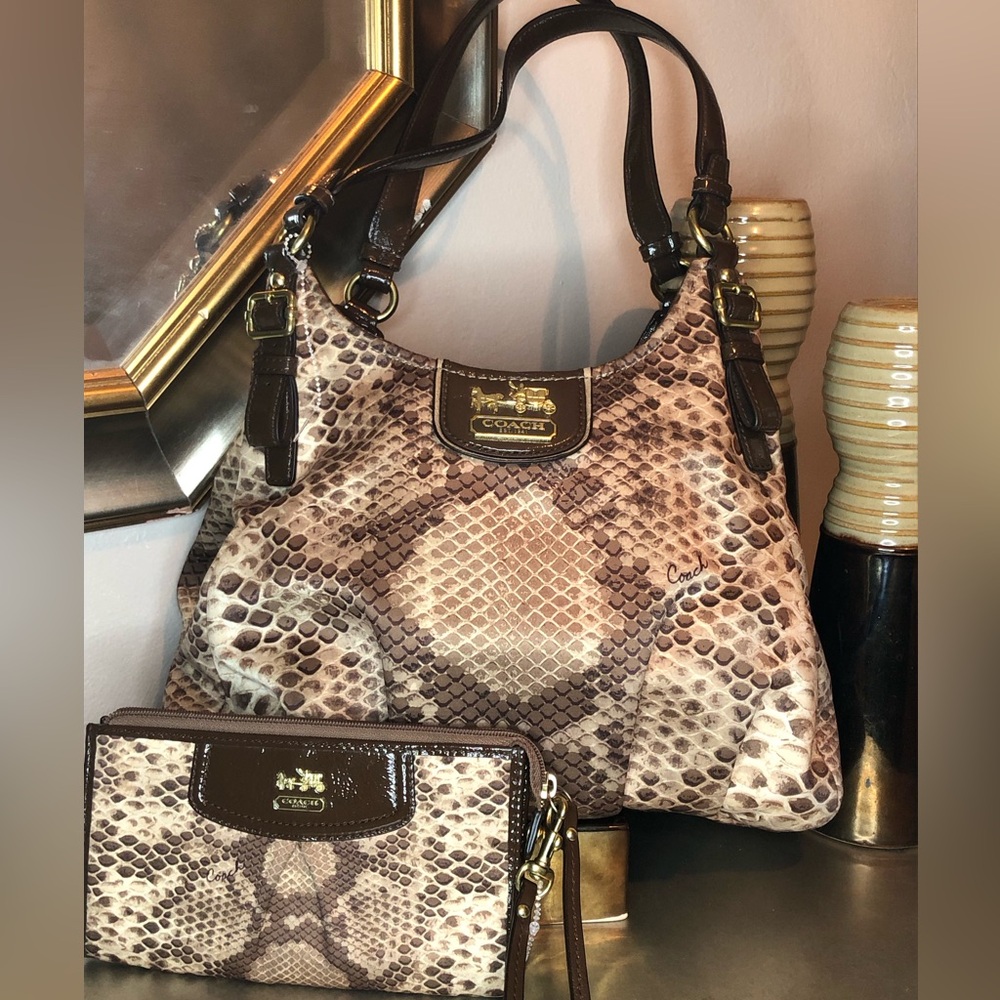 Coach Snake Print Shoulder Bag and Wallet Set